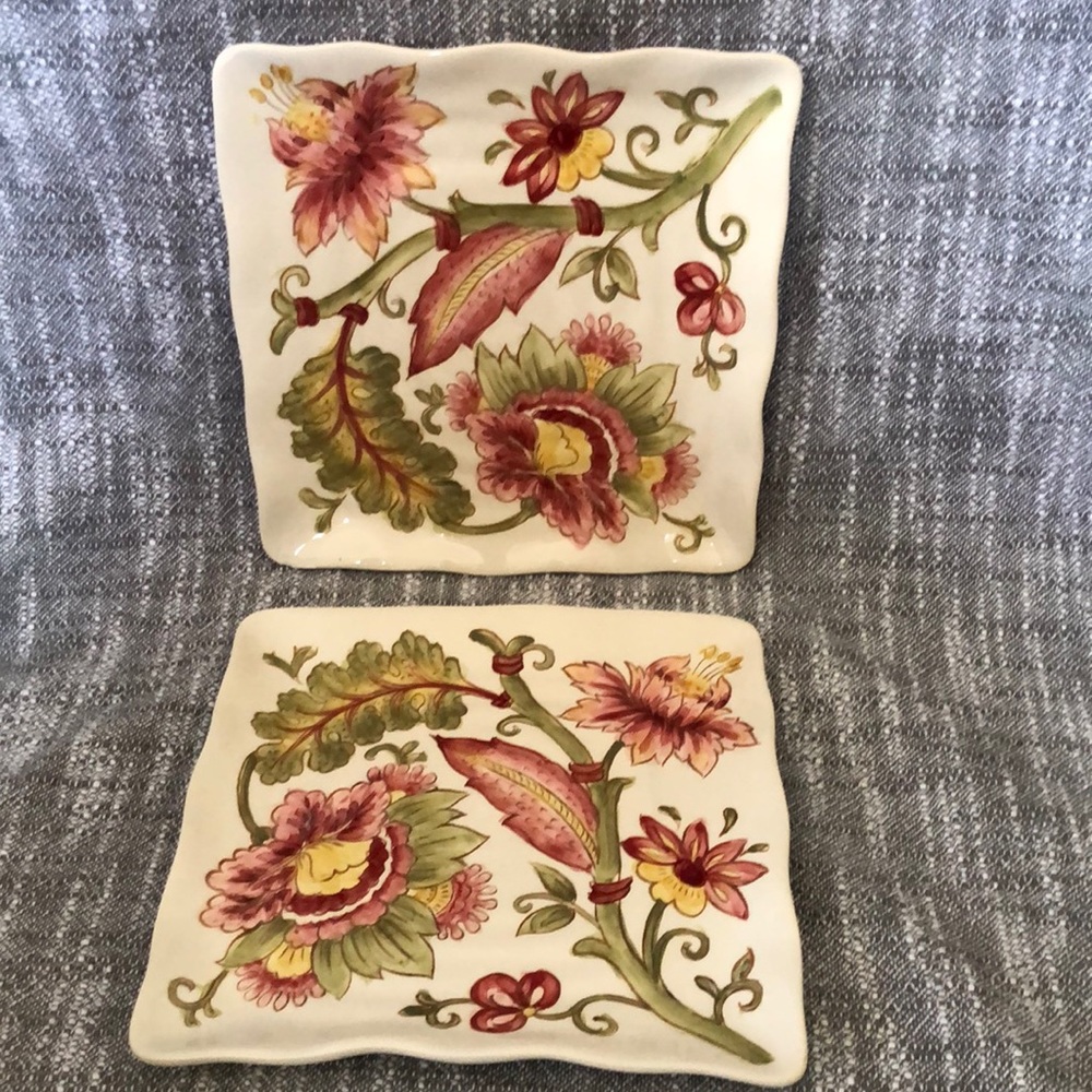 2 square coral vanilla chintz plates.